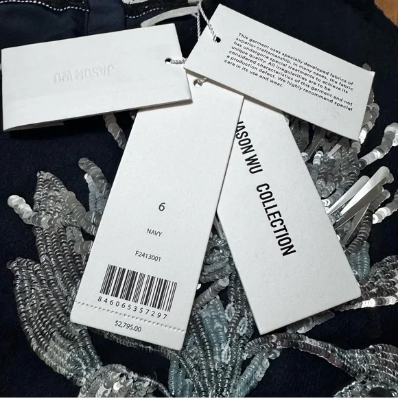 JASON WU COLLECTION•Floral Bead Sequined Midi Shift Dress•Navy•Sz 6 - Picture 8 of 12